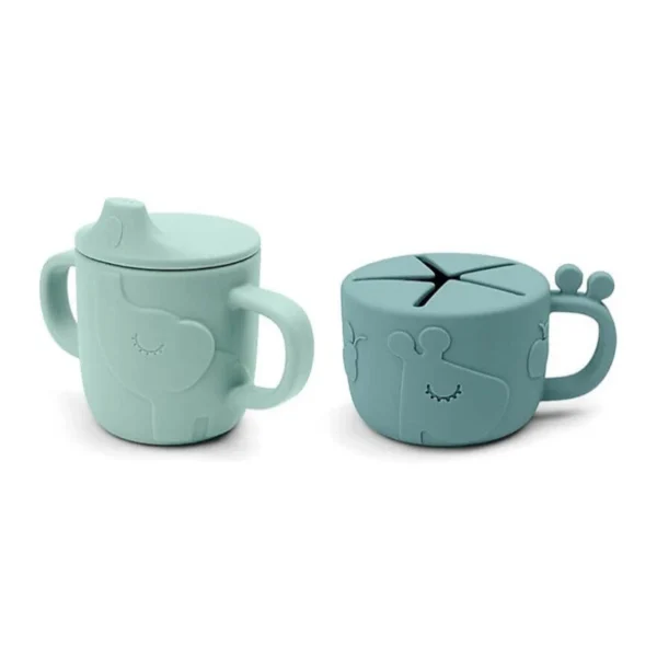 Set tazza Snack e Tazza con beccuccio Peekaboo in silicone alimentare - Azzurro
