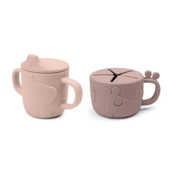 Set tazza Snack e Tazza con beccuccio Peekaboo in silicone alimentare - Rosa