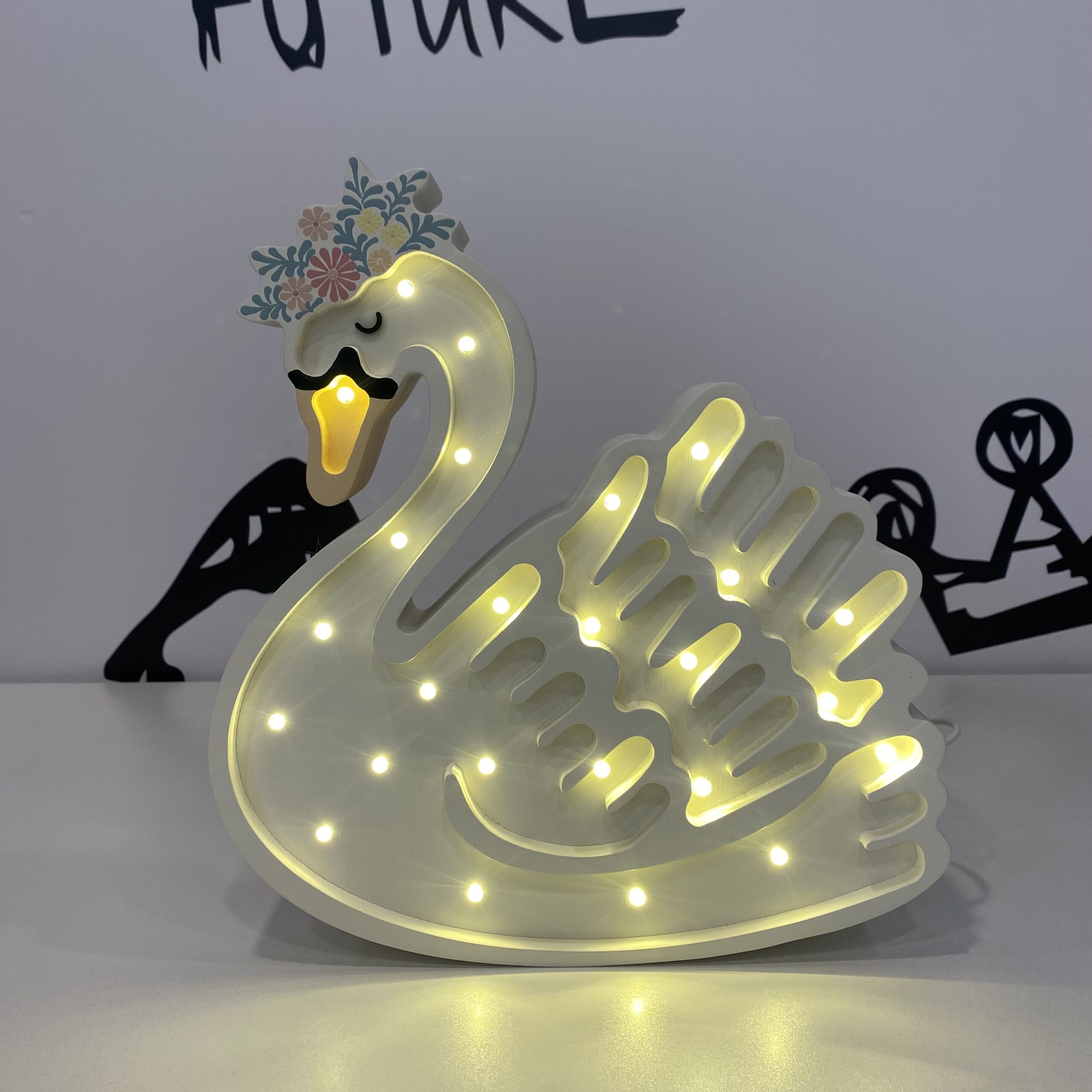 Lampada Led in legno- Cigno bianco