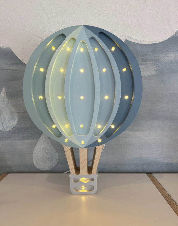Lampada Led in legno - Mongolfiera azzurra