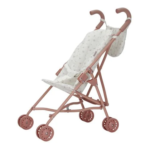 Passeggino In Metallo Per Bambole Little Dutch - Telaio Rosa, Tessuto Bianco Con Fiori Rosa