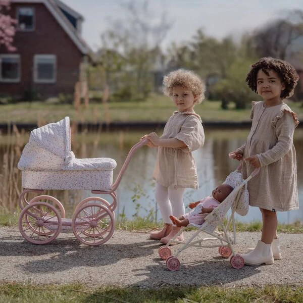 Carrozzina In Metallo Per Bambole Little Dutch - Bianco con Fiori - immagine 3
