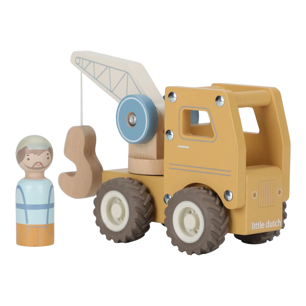 Camion Con Gru Con Personaggio In Legno Little Dutch