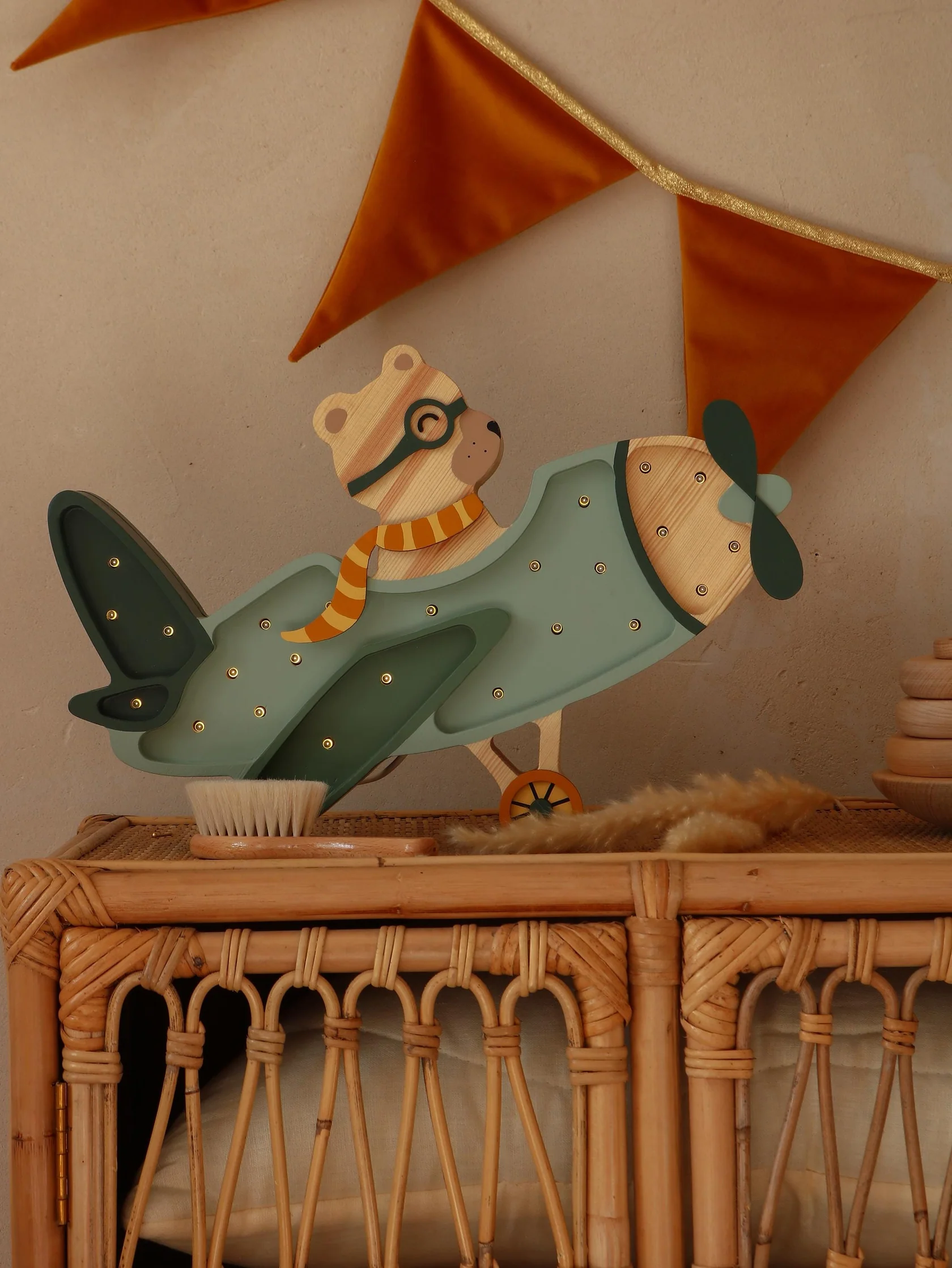 Lampada Led in legno - Aeroplano vintage verde - immagine 2